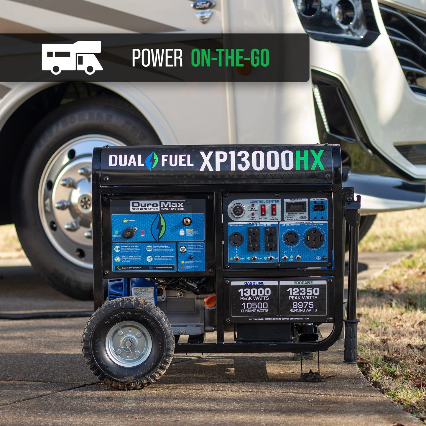DuroMax XP13000HX Dual Fuel Portable Generator - 13000 Watt Gas or Propane Powered - Electric Start w/ CO Alert, 50 State Approved, Blue